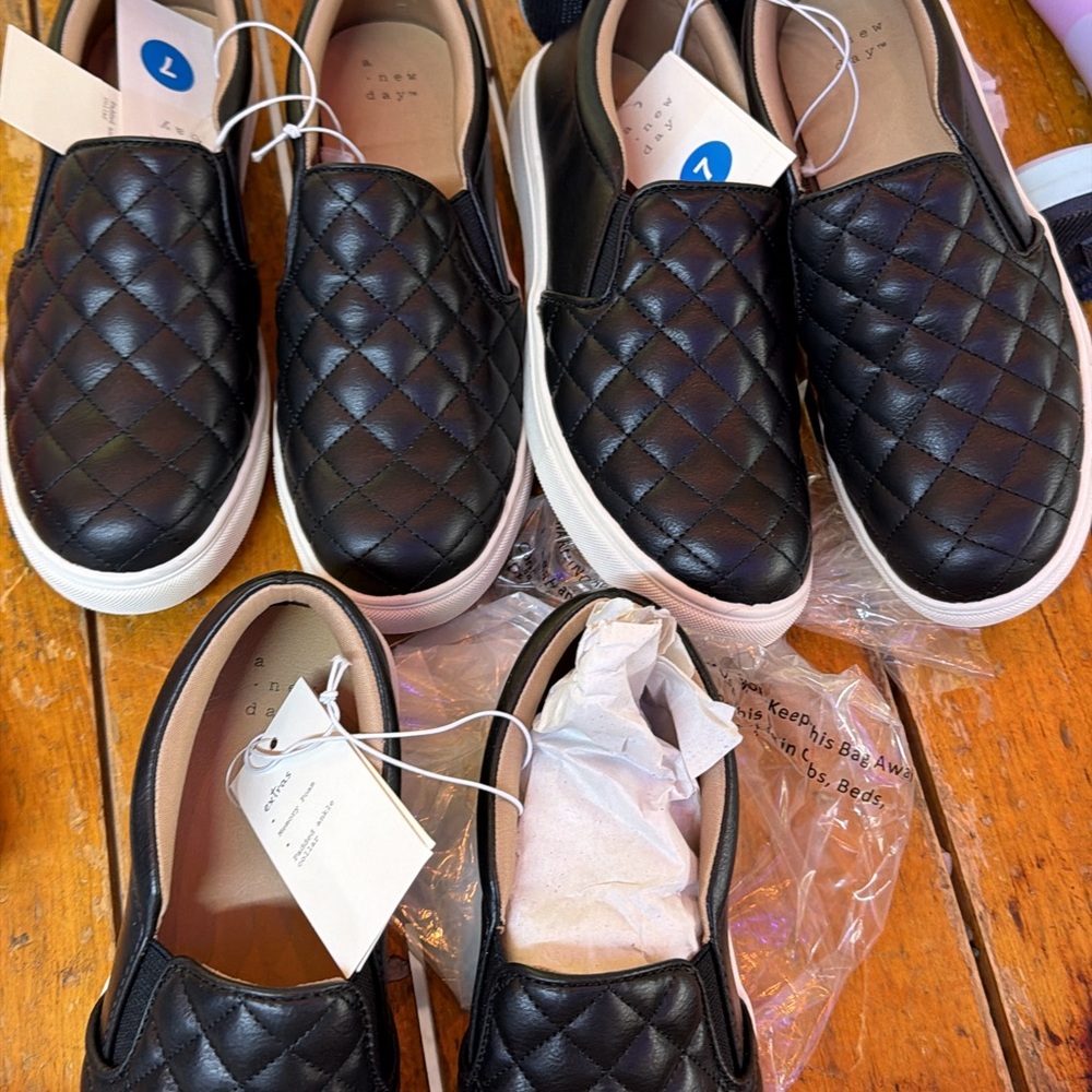 Black Quilted Slip-On Sneakers